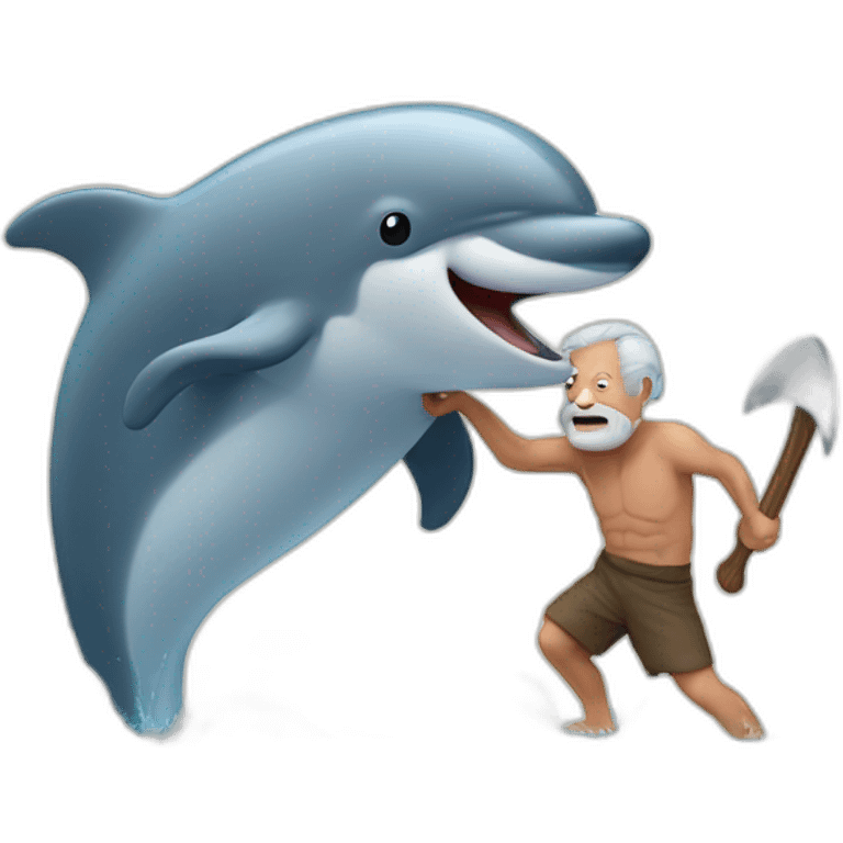 an old man fighting a dolphin with an axe emoji