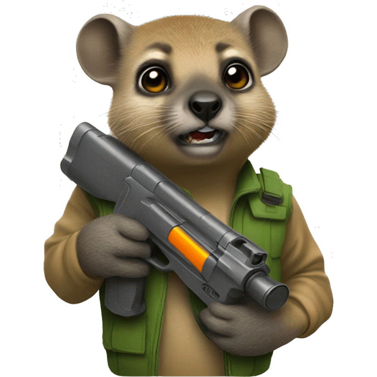 a hyrax holding a squirt gun emoji