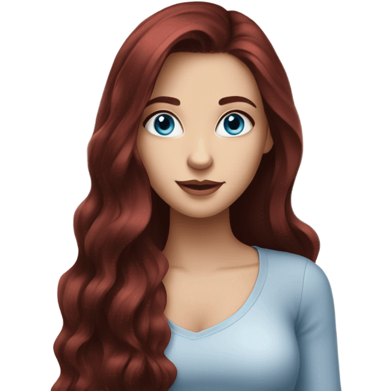 Beautiful girl, dark red hair，long hair, blue eyes emoji