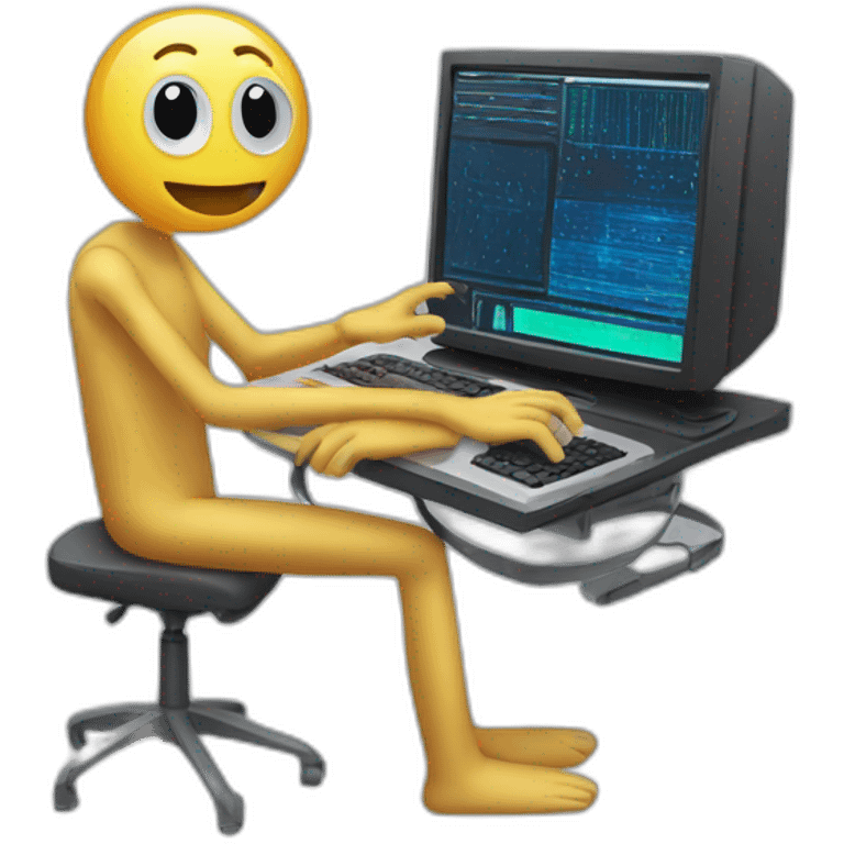 Anthropomorphic computer with arms and legs doing something random emoji