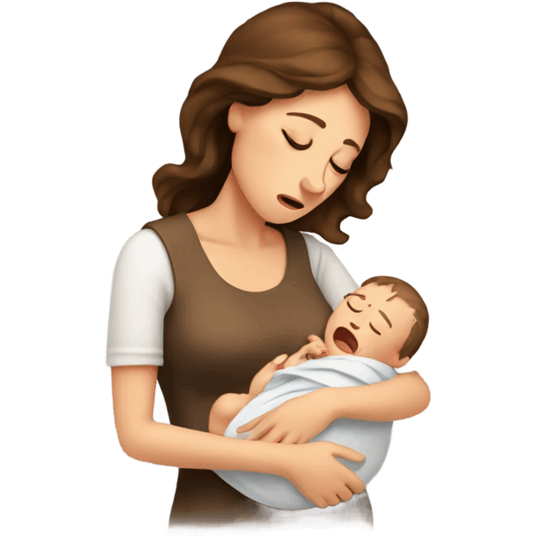 European mother brown hair crying with newborn emoji