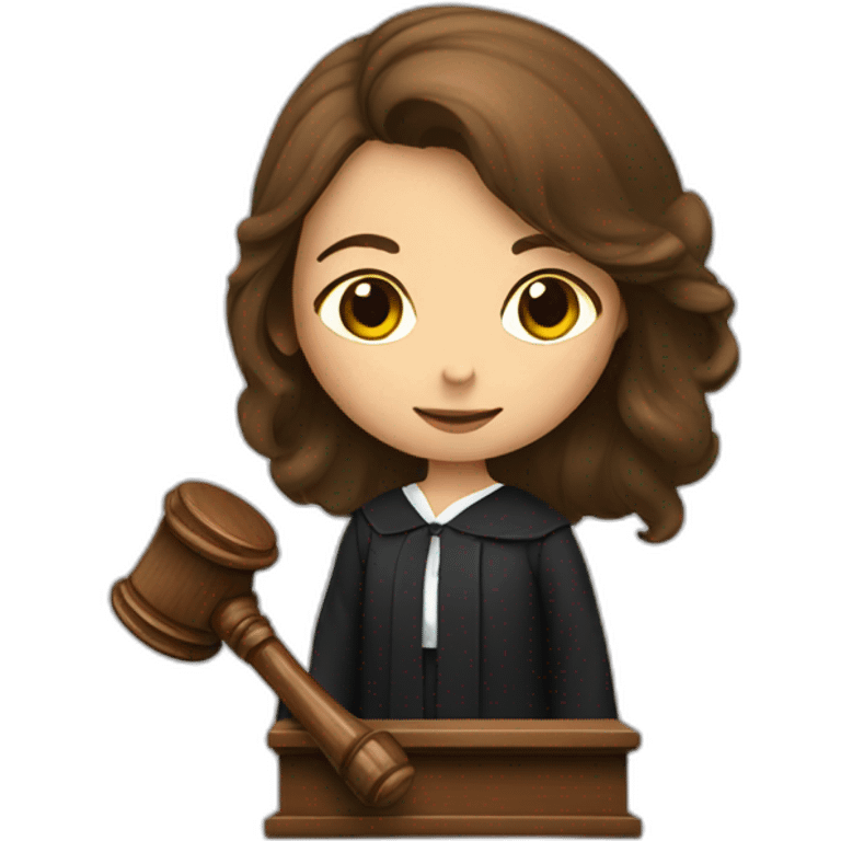 a young girl with brown hair with a Gavel like a judge emoji