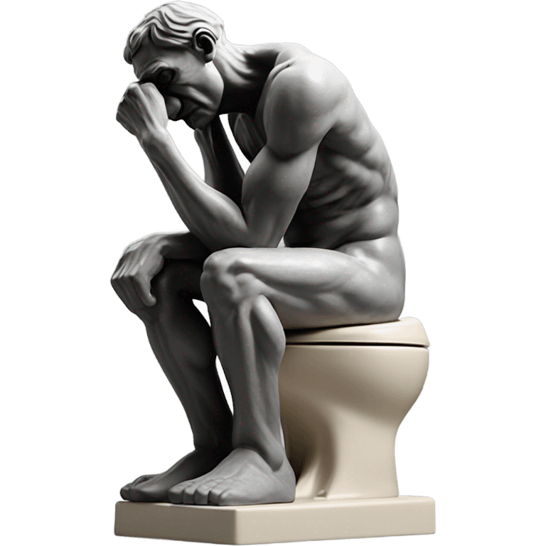 rodin sculpture the thinker but he's sitting on a toilet which is the same color as the man, and his head is resting forward on the top of his right hand emoji