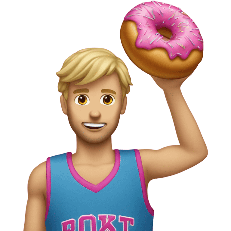 Caucasian Dunking a pink donut basketball emoji