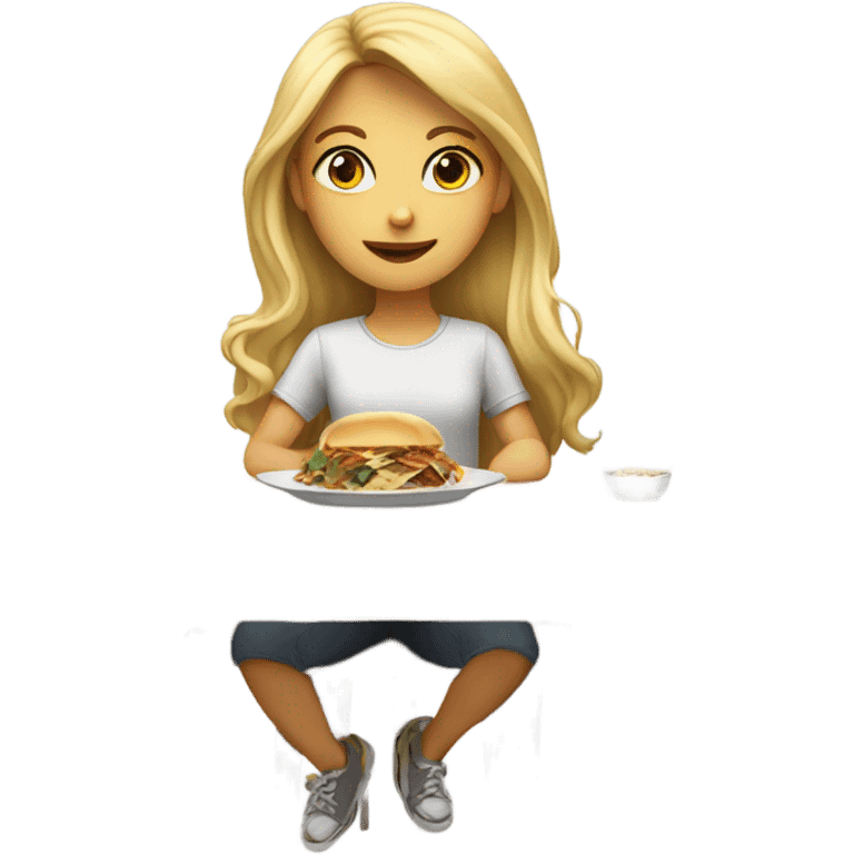  Blonde long hair girl eating big meal  emoji