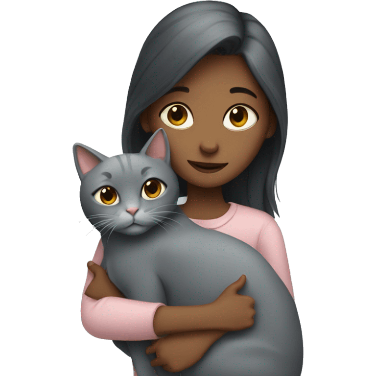 Girl hugging grey cat emoji