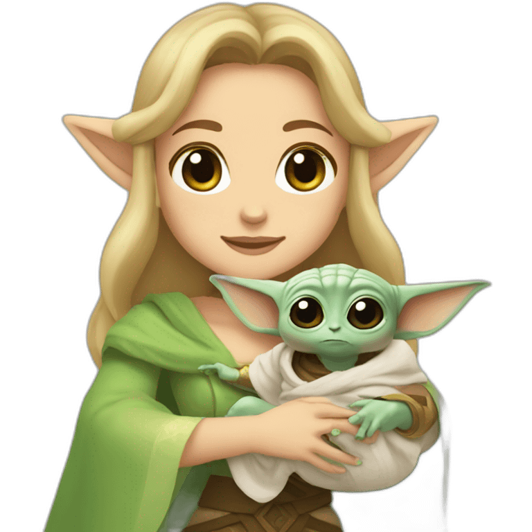 Cute Princess Zelda holding baby yoda emoji