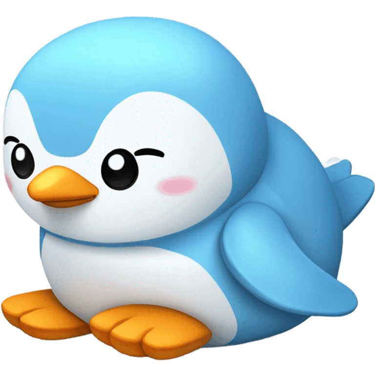 light blue penguin plush closed eyes laying down emoji