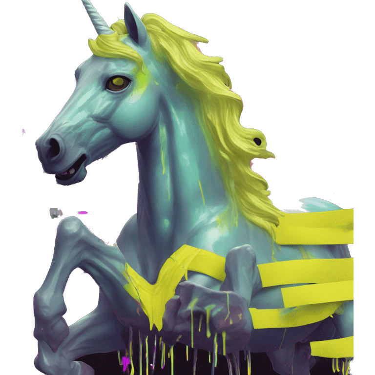 .Zombie_ Vaporwave black holographic oilslick zombie unicorn yellow caution tape graffiti Pegasus  emoji