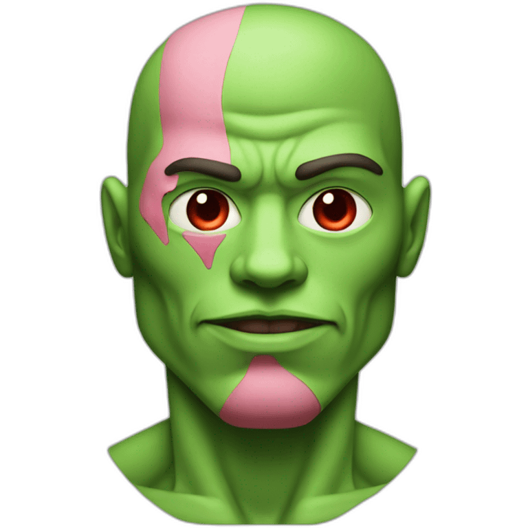 Muscle man a green humanoid With red pinkish eyes emoji