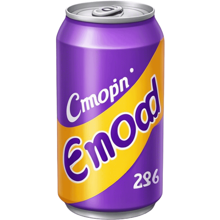 yellow soda can with purple name emoji