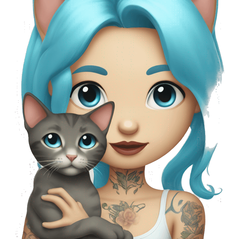 2 cats in the hands of a light blue-eyed girl with tattoos emoji