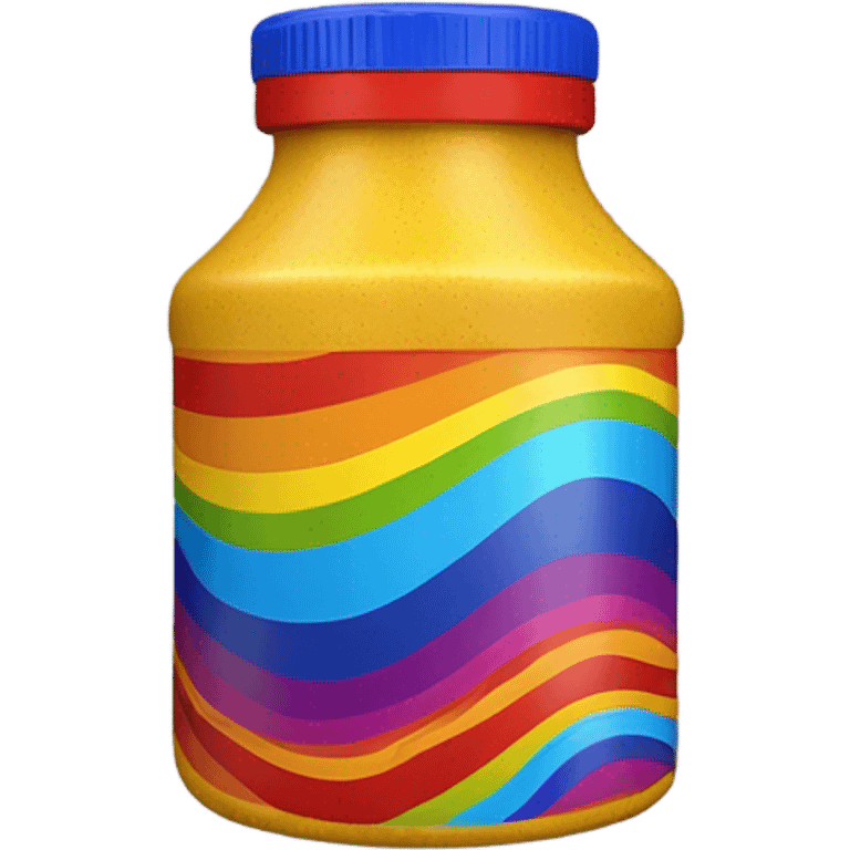 A rainbow mustard container with rainbow mustard pouring out of it emoji