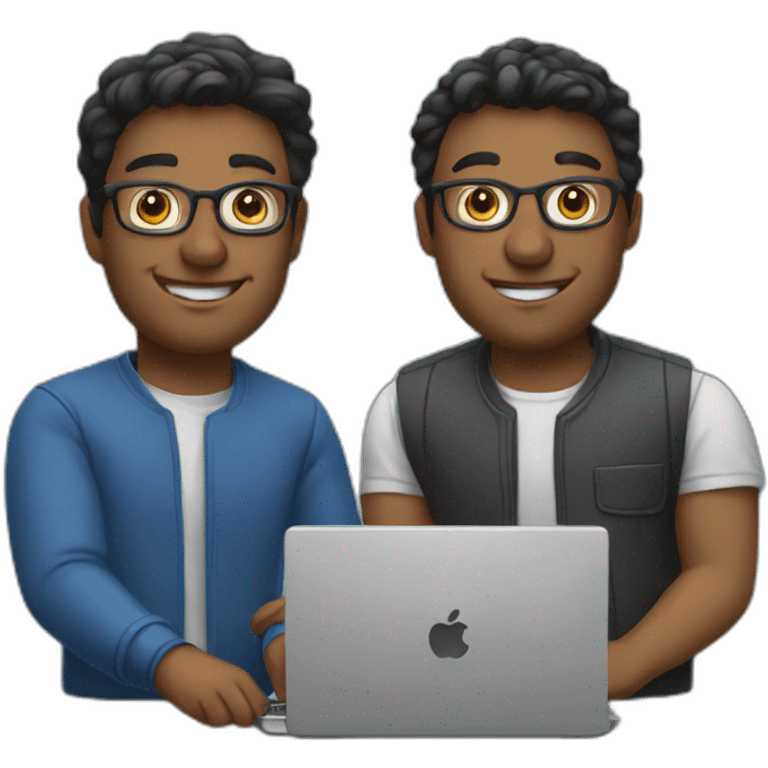 two tech guys working on a laptop emoji