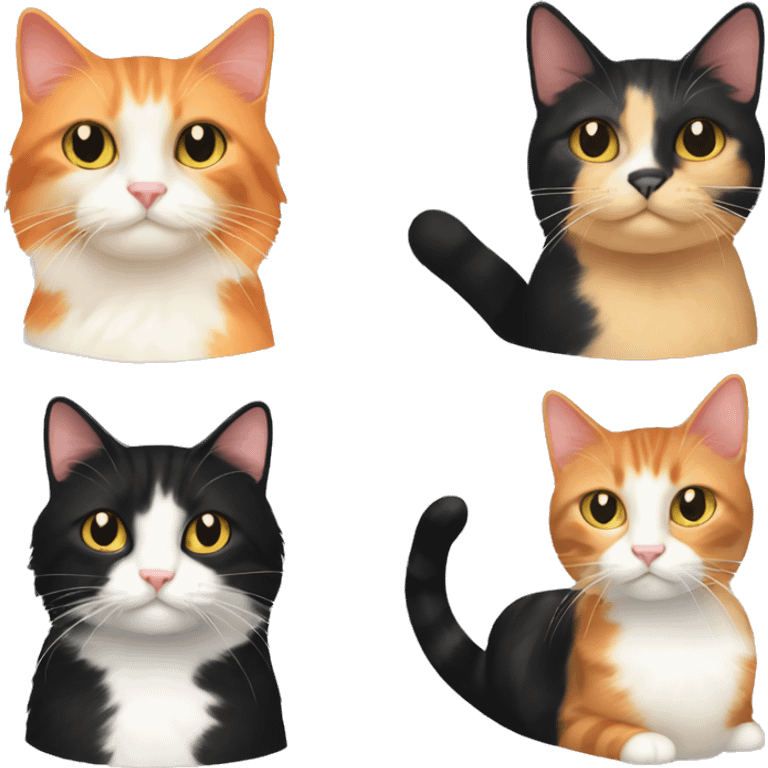 Calico cat and black cat and orange cat emoji