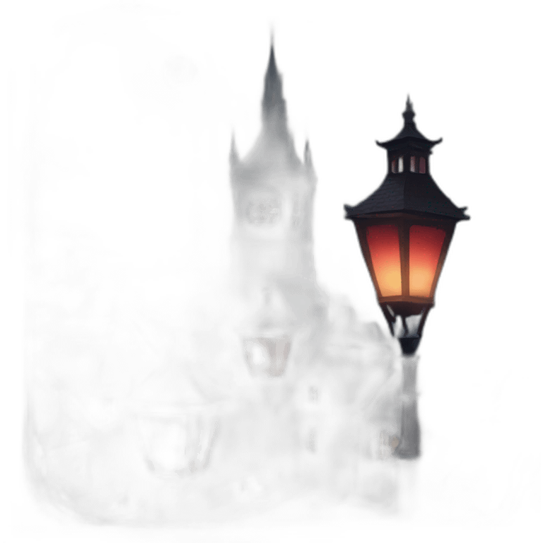 a victorian city, night time, blood moon in the sky, mist, lamps, in the style of Bloodborne emoji