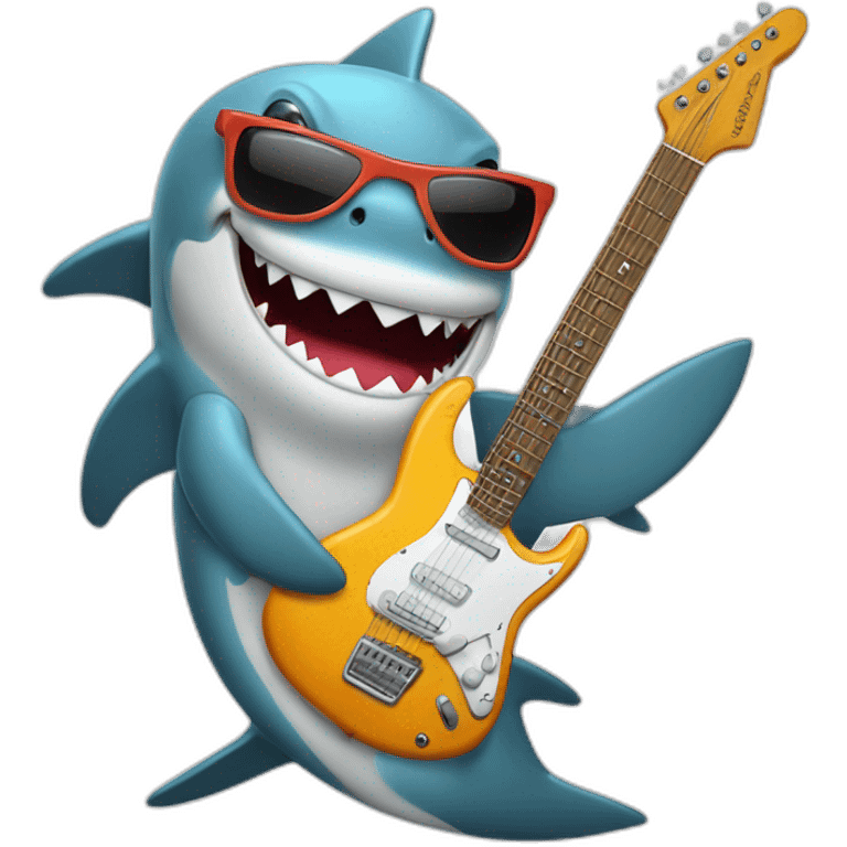 Shark with sunglases and an electric guitar an electric gitar emoji