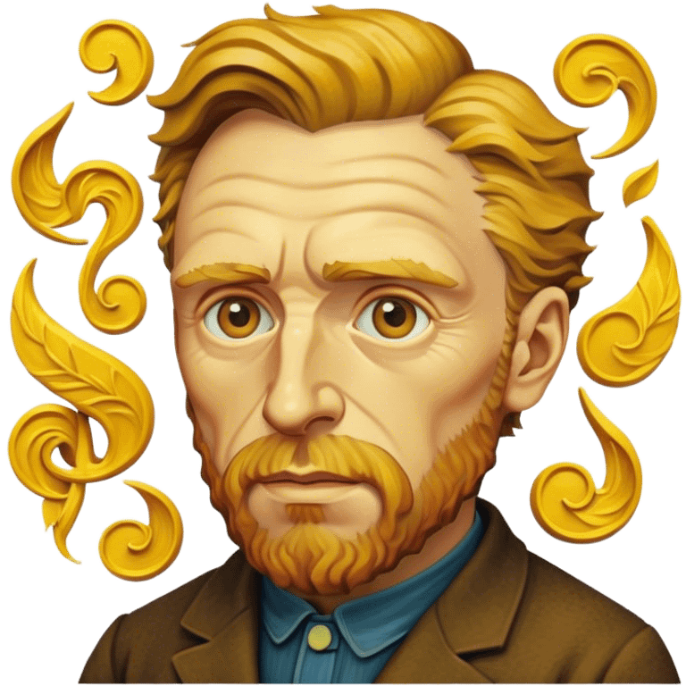 Cinematic Realistic Vincent van Gogh Pop Culture Emoji, featuring an expressive portrayal inspired by the legendary painter rendered with dynamic, swirling textures and artistic lighting. emoji