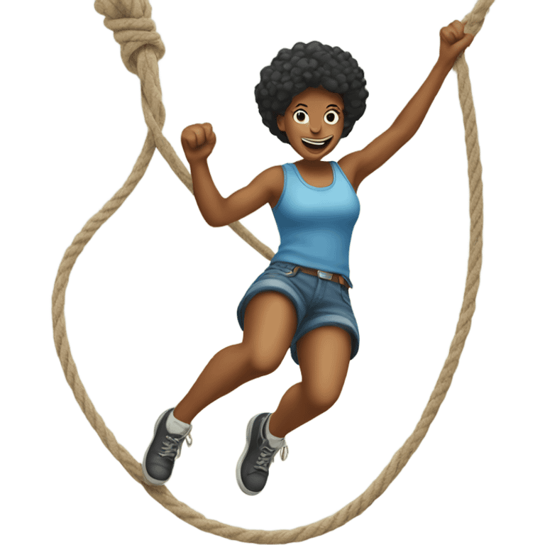 A woman jumping down with a rope from a high place emoji. emoji