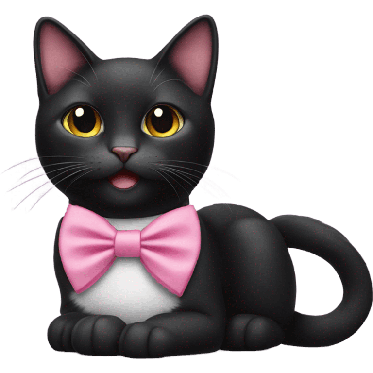 Black cat smiling with pink bow tie emoji