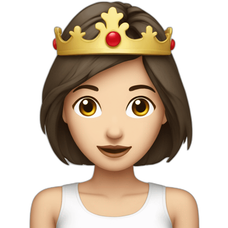 a brunette woman with a crown on the head, asian, shoulders, whit t-shirt emoji