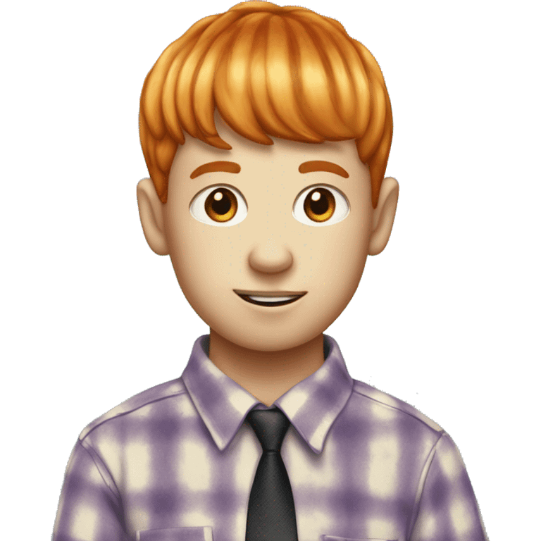 ginger bowl cut hair, standing up wearing checkered pants and tie dye shirt  emoji