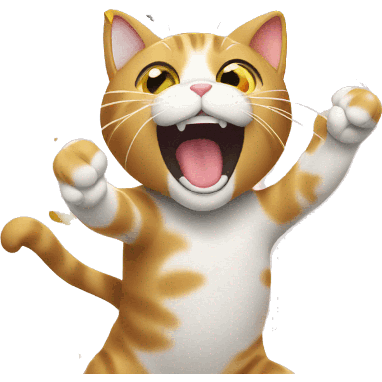 Cat cheering with confetti around emoji