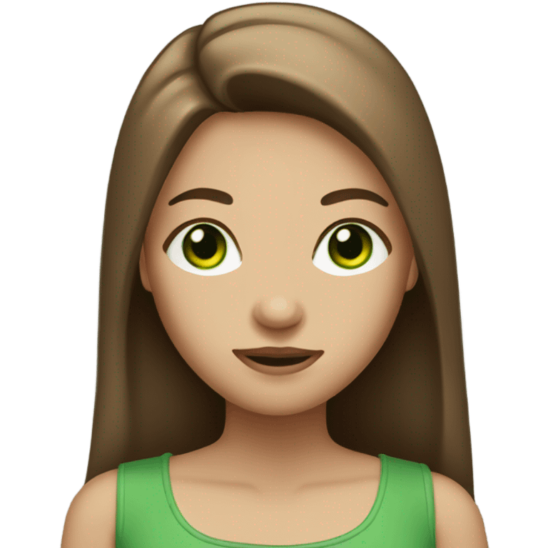 Girl with brown long straight hair and green eyes  emoji