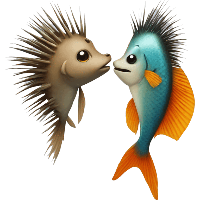 Fish and porcupine kiss emoji