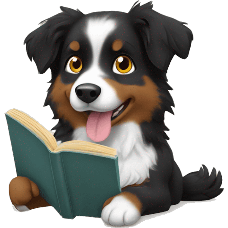 Small black australian shepherd dog reading emoji