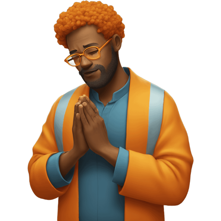 man with orange beard and bold hair as he praying with orange glasses  emoji