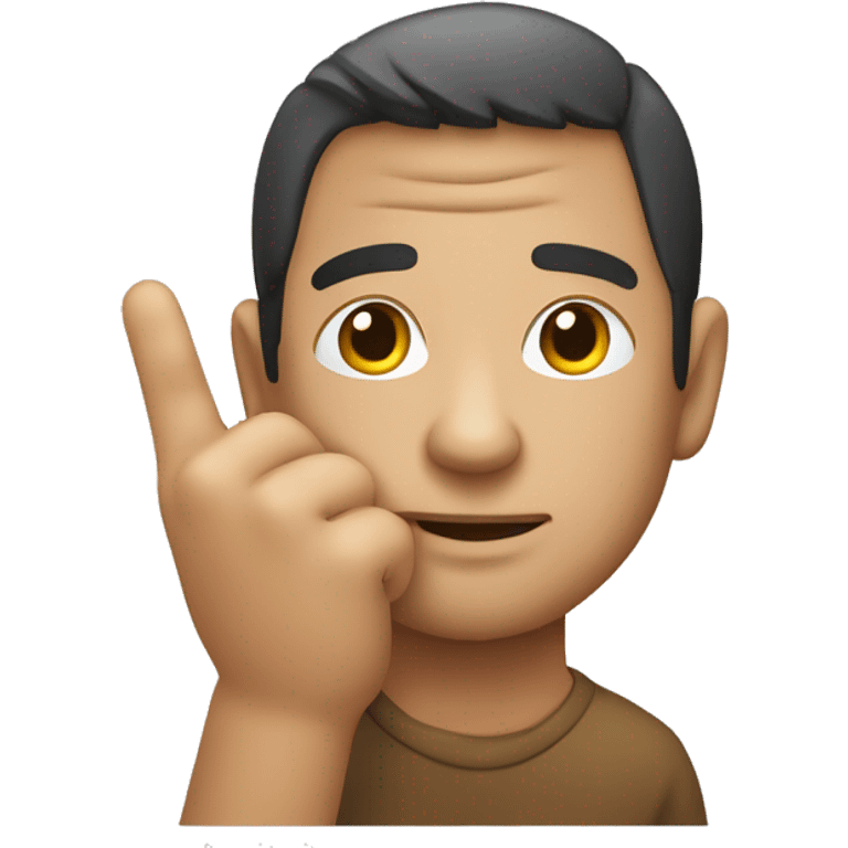 Chico con la mano izquierda sobre el rostro con la cabeza agachada y la mano derecha levantada en diagonal emoji