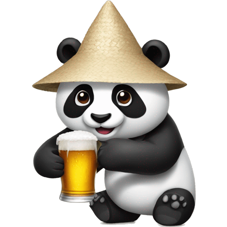 Panda wearing a rice hat holding beer emoji