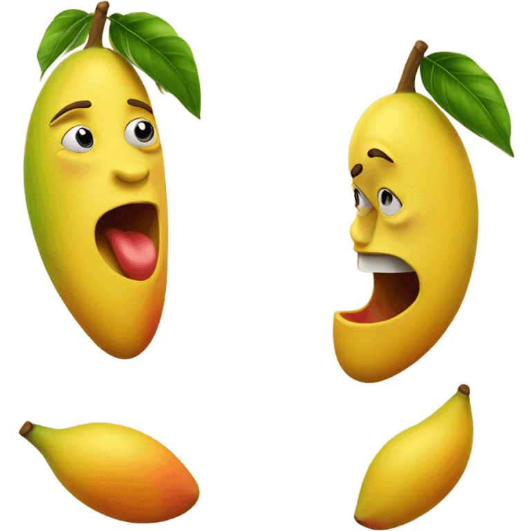 Mango with a face kissing a banana with a face emoji