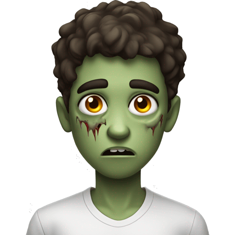 boy zombie teen with scared expression and dark brown hair and white slim shirt emoji