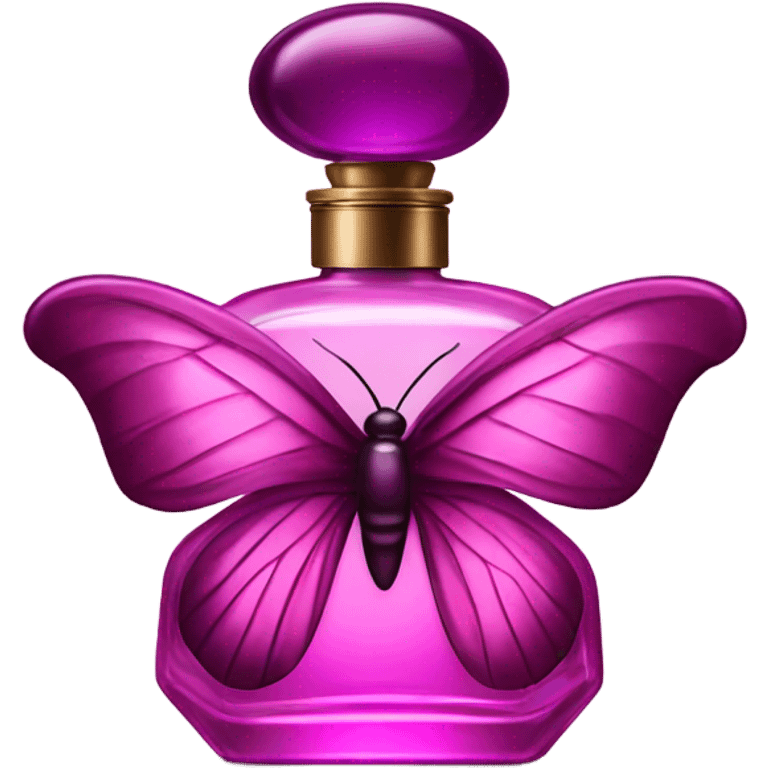 A dreamy vintage perfume bottle in dark pink, adorned with delicate violet butterfly wings. emoji