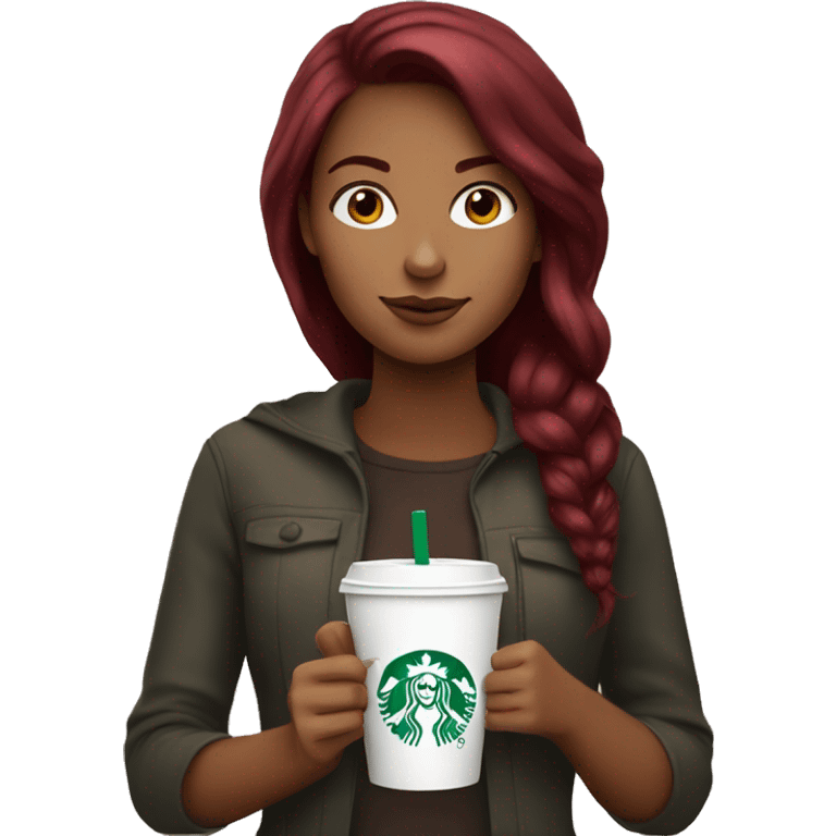 Burgundy haired girl, drinking Starbucks emoji