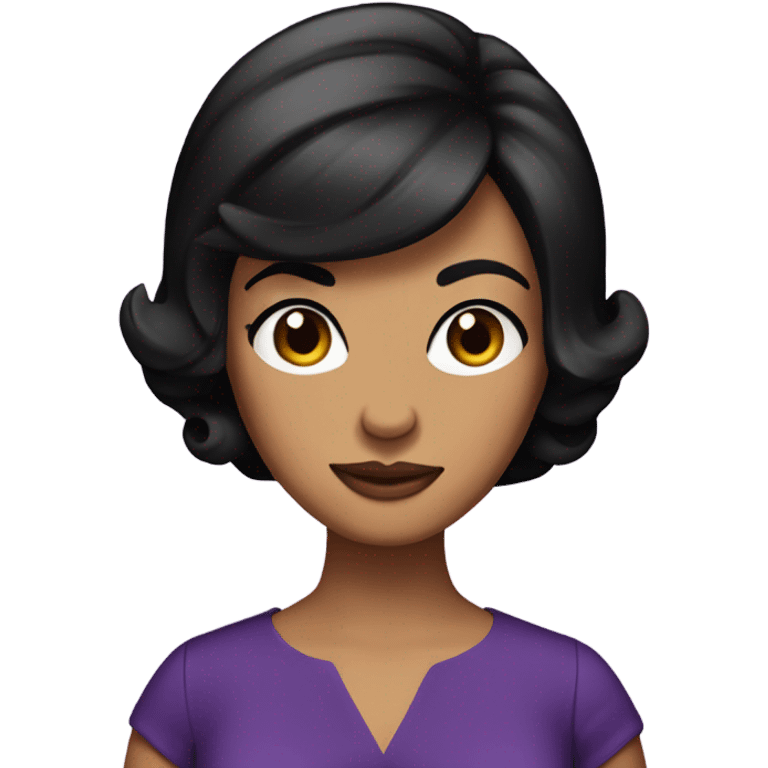 Tanned woman with short black hair wearing 60s style purple dress and hair emoji