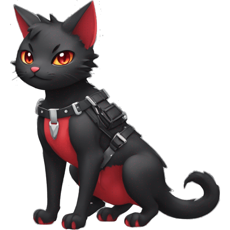 cool edgy cute kawaii black punk red fantasy nargacuga-bat-cat-Fakemon collar harness full body emoji