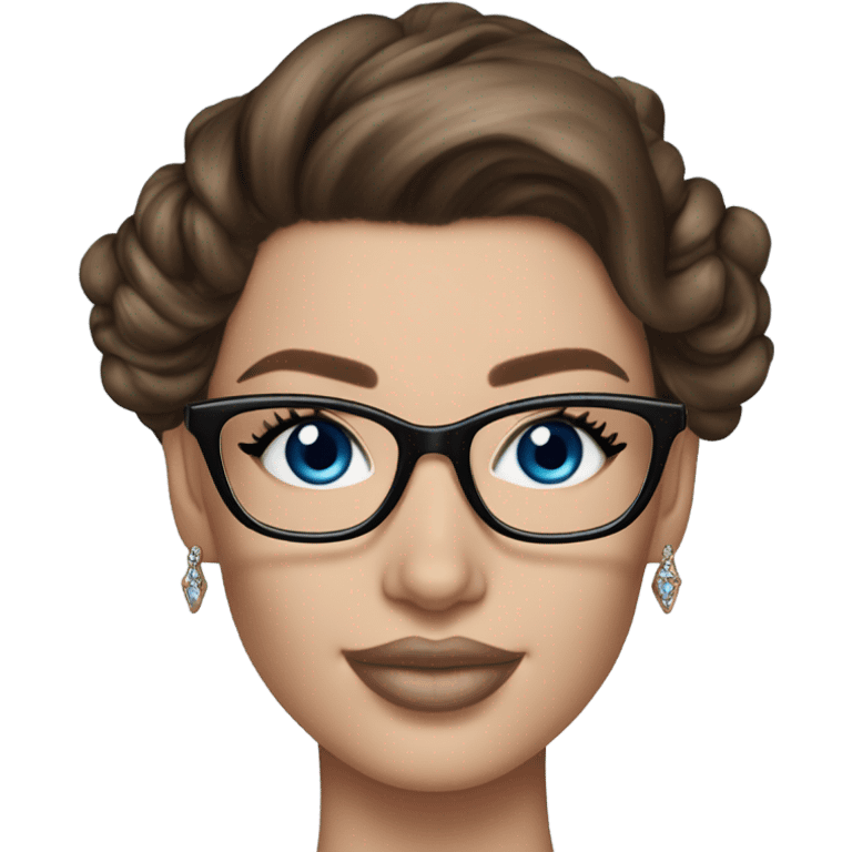 pale Victoria secret model with glasses and blue eyes hair brown in stylish updo emoji