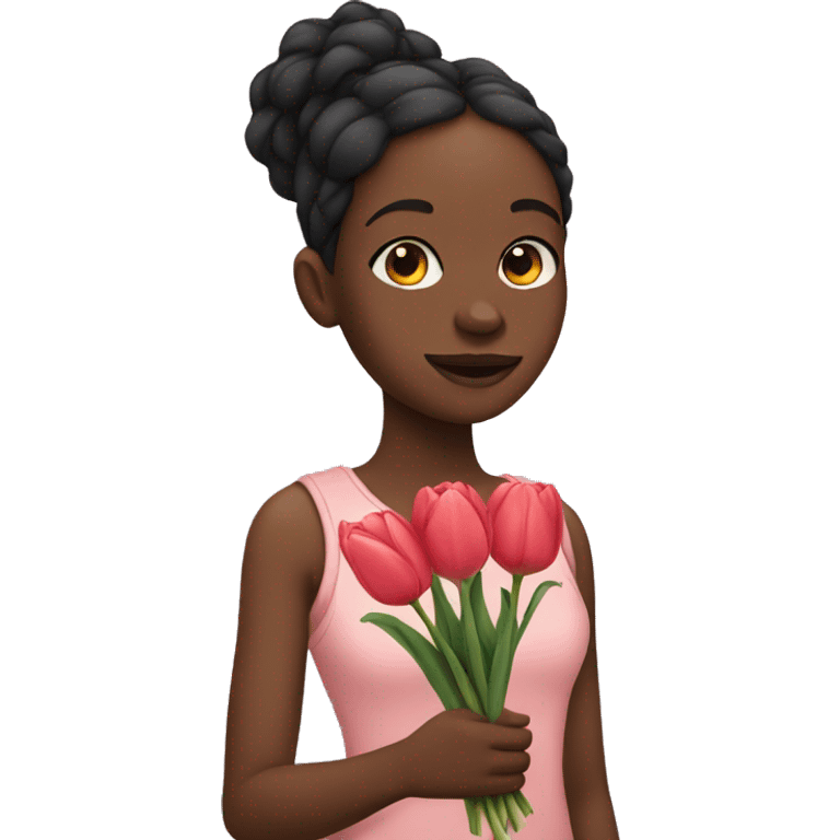 Black girl holding a tulip emoji