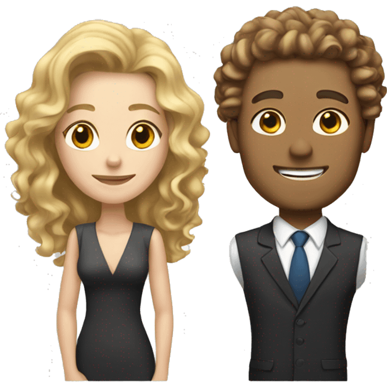 White man with brown hair in suit and blonde white woman with long curly hair emoji