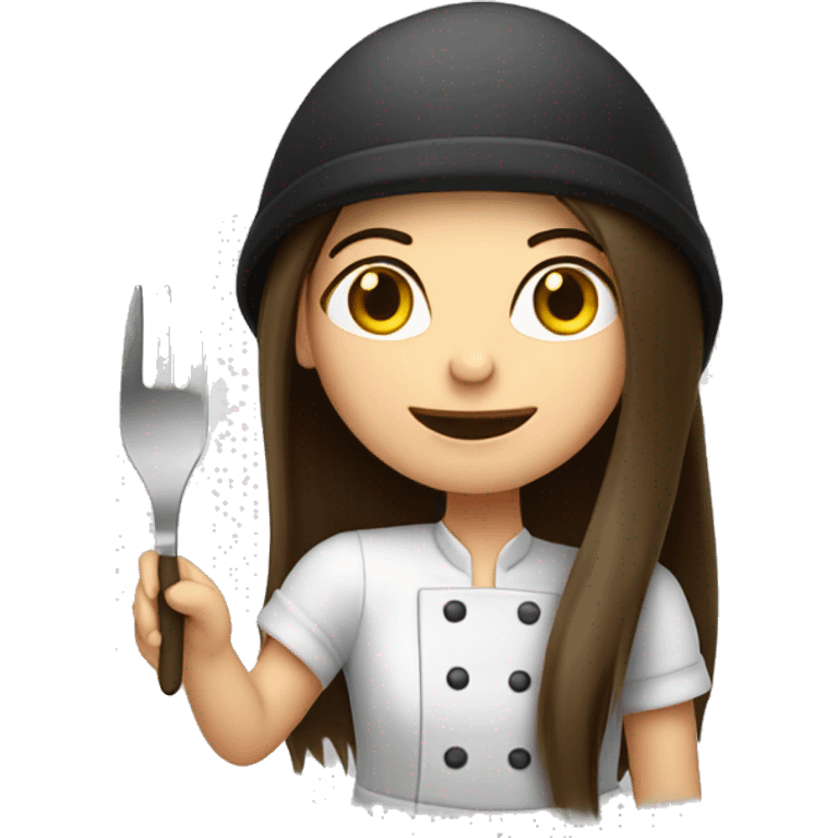 Brunette long straight hair girl making dinner in a cook hat emoji