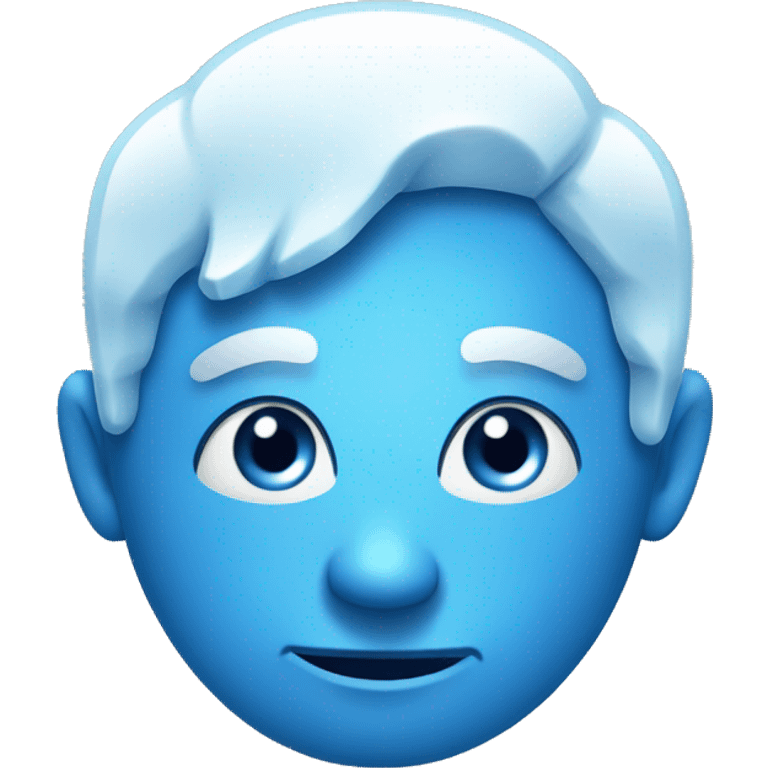 A blue face with ice on it, looking to the side deviously, with a small smirk smile, no nose, plain background emoji