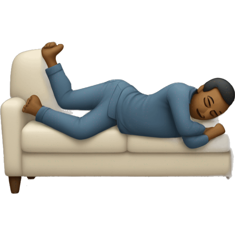 A person lying on a sofa, one leg crossed over the other, with hands behind the head, relaxing in a cozy setting emoji