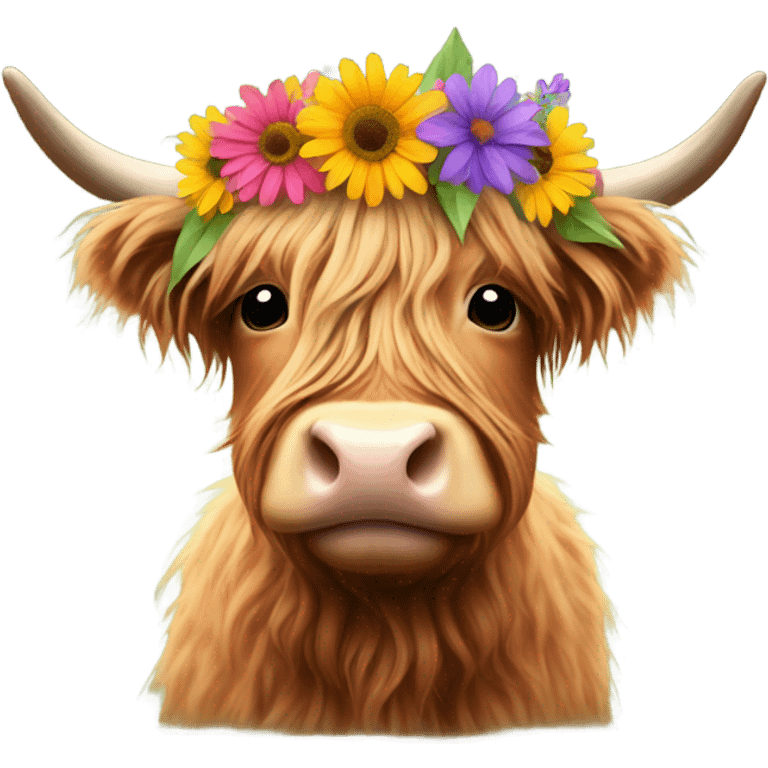 Highland cow with a flower headband emoji