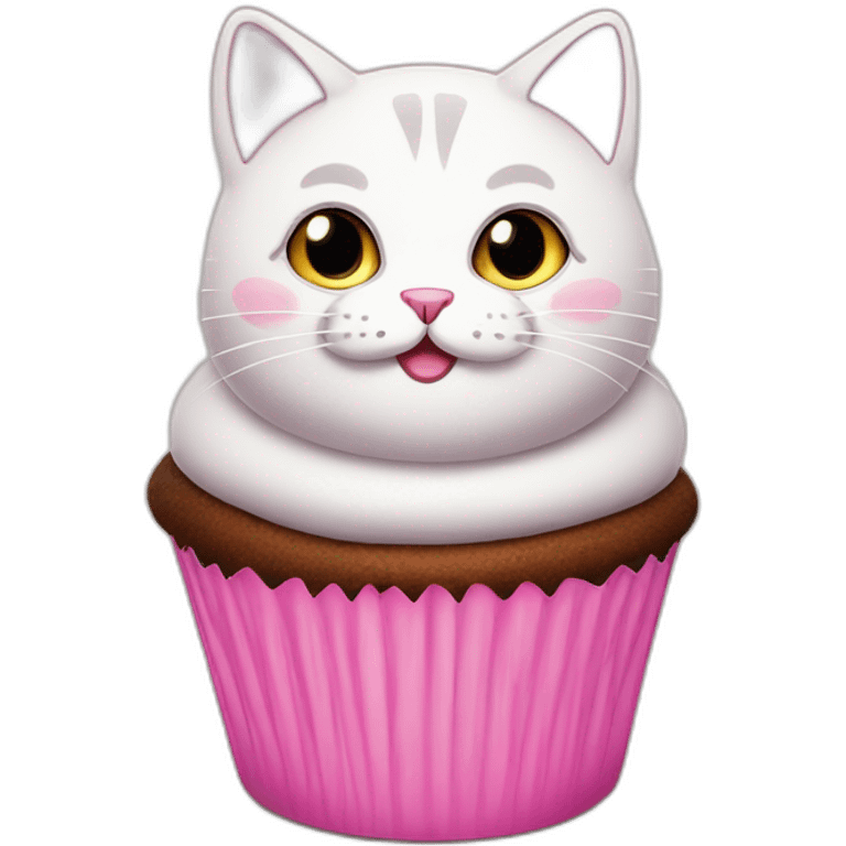 Very Fat cat with pink eyes in a cupcake emoji