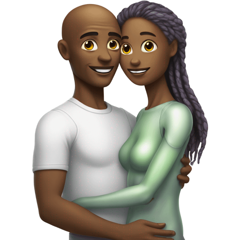 alien woman hugs white man emoji