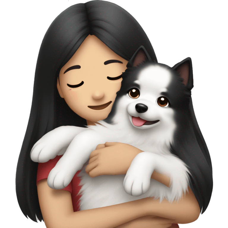 Japanese spitz dog hug black hair girl emoji