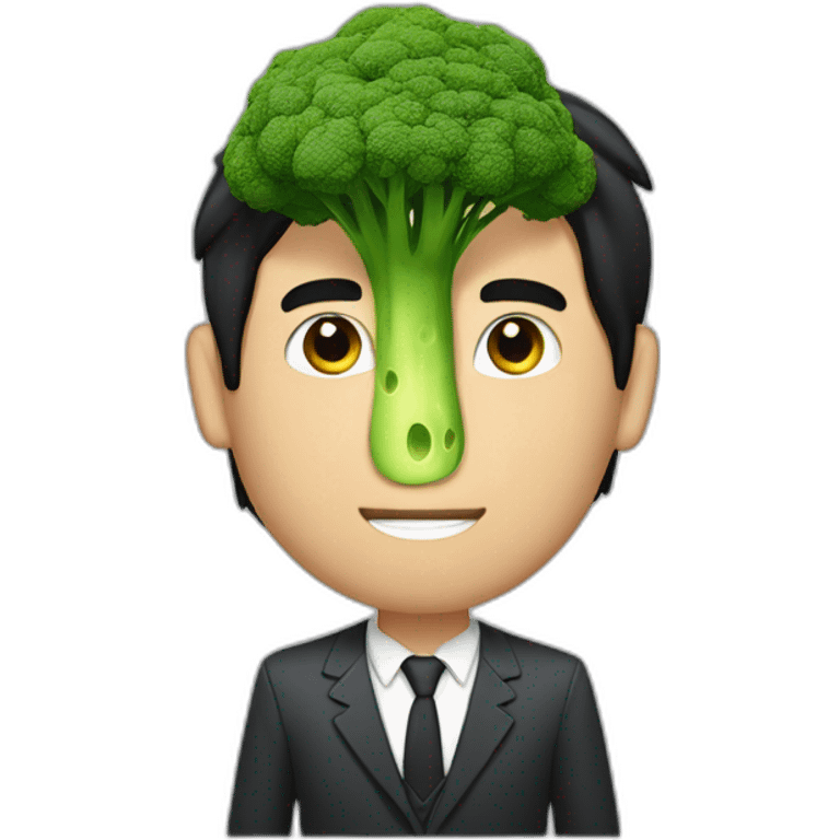 a slender mexican man with dark hair and scruff holding a broccoli emoji